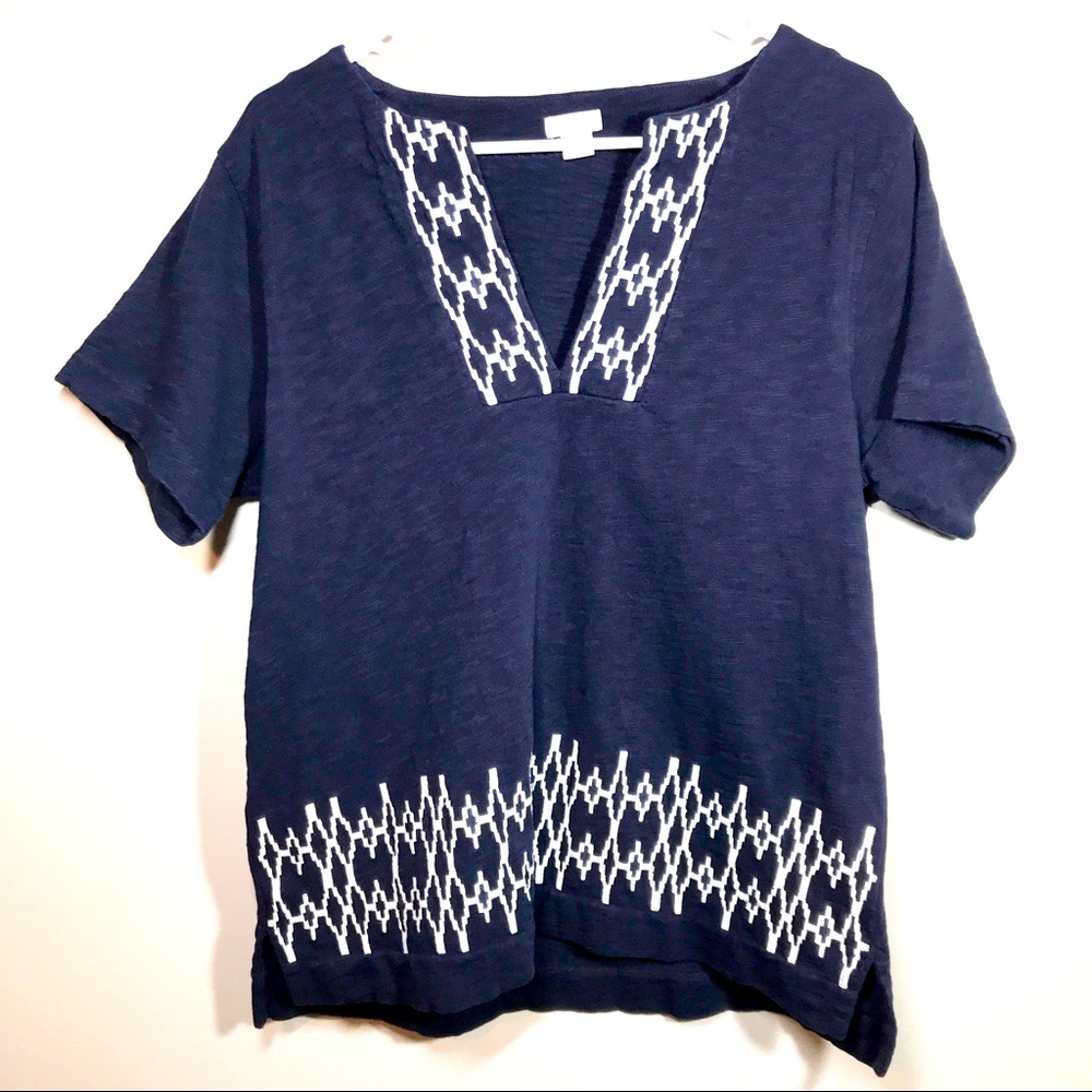 J. Crew Women's Blue and White Tunic Top